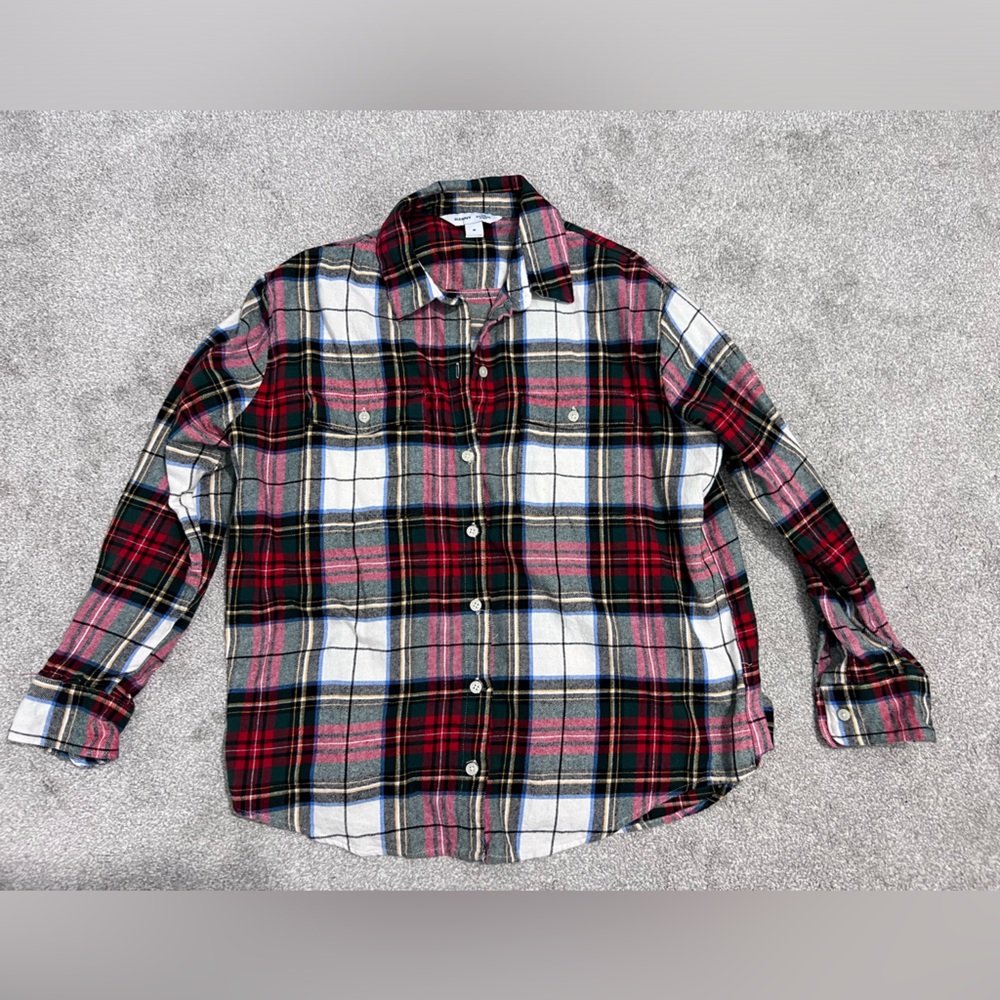 Old Navy Women’s Boyfriend Shirt Plaid Holiday Flannel Button Down